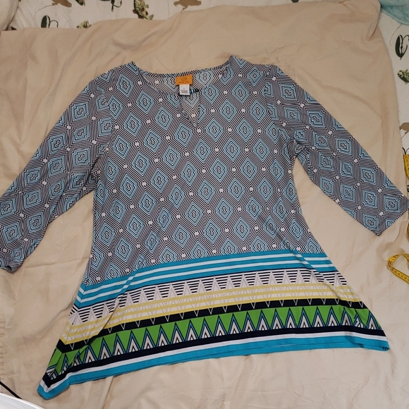 Ruby Rd. Blue and Green Geometric Tunic - Picture 1 of 10